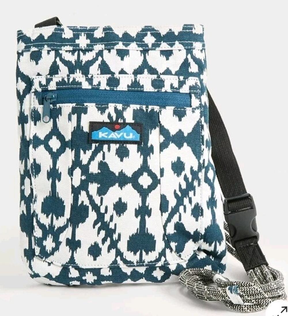 KAVU Keepalong Sling Blue Canvas Adjustable Rope Shoulder Crossbody Bag Purse